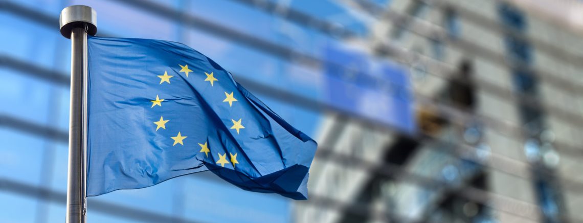 European Union flag against European Parliament